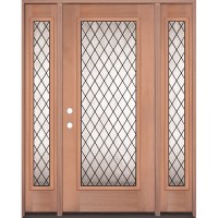 Full Lite Diamond Mahogany Wood Door Unit with Sidelites #3096