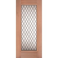 Full Lite Diamond Mahogany Wood Prehung Door Unit #3096