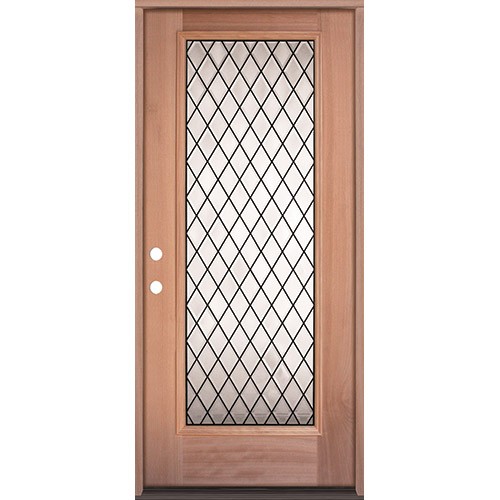 Full Lite Diamond Mahogany Wood Door Prehung Door Unit #3096