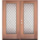 Full Lite Diamond Mahogany Wood Double Door Unit #3096