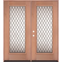 Full Lite Diamond Mahogany Wood Double Door Unit #3096