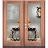 Privacy Glass Full Lite Mahogany Wood Double Door Unit