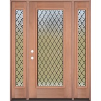Full Lite Textured Diamond Mahogany Wood Door Unit with Sidelites #3107