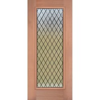Full Lite Textured Diamond Mahogany Wood Prehung Door Unit #3107