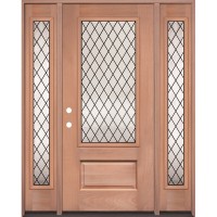 3/4 Lite Diamond Mahogany Wood Door Unit with Sidelites #3126