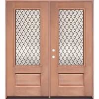 3/4 Lite Diamond Mahogany Wood Double Door Unit #3126