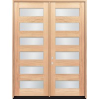 8'0" Tall Modern 6-Lite Mahogany Wood Double Door Prehung Unit #3156