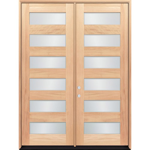 8'0" Tall Modern 6-Lite Mahogany Wood Double Door Prehung Unit #3156