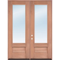 8'0" Low-E Clear 3/4 Lite Mahogany Wood Double Door Unit