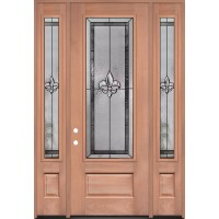 8'0" 3/4 Lite Fleur-de-lis Mahogany Wood Door Unit with Sidelites #3836