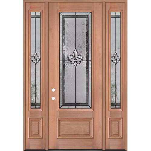 8'0" 3/4 Lite Fleur-de-lis Mahogany Wood Door Unit with Sidelites #3836