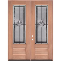 8'0" 3/4 Lite Fleur-de-lis Mahogany Wood Double Door Unit #3836
