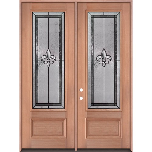 8'0" 3/4 Lite Fleur-de-lis Mahogany Wood Double Door Unit #3836
