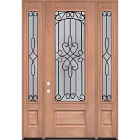 8'0" 3/4 Lite Internal Grille Mahogany Wood Door Unit with Sidelites #3845