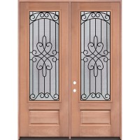 8'0" 3/4 Lite Internal Grille Mahogany Wood Double Door Unit #3845