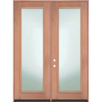 Privacy Glass 8'0" Full Lite Mahogany Wood Double Door Unit