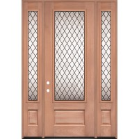 8'0" 3/4 Lite Diamond Mahogany Wood Door Unit with Sidelites #3896