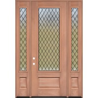 8'0" 3/4 Lite Textured Diamond Mahogany Wood Door Unit with Sidelites #3897