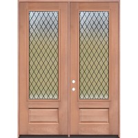 8'0" 3/4 Lite Textured Diamond Mahogany Wood Double Door Unit #3897