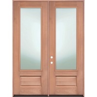 Privacy Glass 8'0" 3/4 Lite Mahogany Wood Double Door Unit