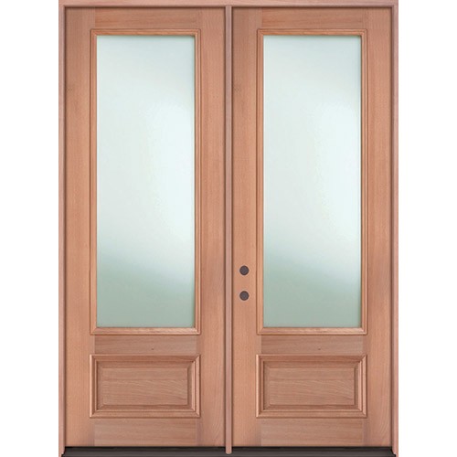 Privacy Glass 8'0" 3/4 Lite Mahogany Wood Double Door Unit
