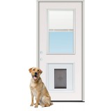 Miniblind Half Lite Fiberglass Prehung Door Unit with Pet Door Insert