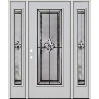 Full Lite Fleur-de-lis Fiberglass Prehung Door Unit with Sidelites #4036
