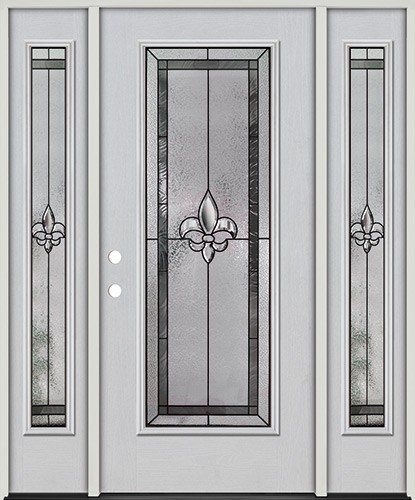 Full Lite Fleur-de-lis Fiberglass Prehung Door Unit with Sidelites #4036