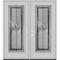 Full Lite Fleur-de-lis Fiberglass Prehung Double Door Unit #4036