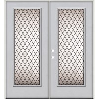 Full Lite Diamond Fiberglass Prehung Double Door Unit #4096