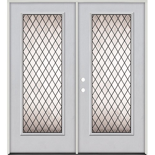 Full Lite Diamond Fiberglass Prehung Double Door Unit #4096
