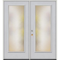 Privacy Glass Full Lite Fiberglass Prehung Double Door Unit