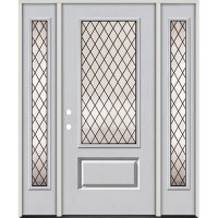 3/4 Lite Diamond Fiberglass Prehung Door Unit with Sidelites #4126