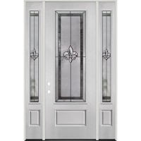 8'0" 3/4 Lite Fleur-de-lis Fiberglass Prehung Door Unit with Sidelites #4836