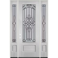 8'0" 3/4 Lite Internal Grille Fiberglass Prehung Door Unit with Sidelites #4845