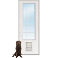 Pet Door Installed on 8'0" Tall 15-Lite Fiberglass Door Unit