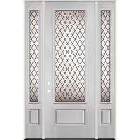 8'0" 3/4 Lite Diamond Fiberglass Prehung Door Unit with Sidelites #4896