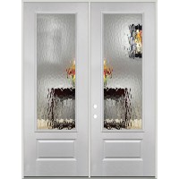 Privacy Glass 8'0" 3/4 Lite Fiberglass Prehung Double Door Unit