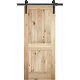 7'0" Tall x 36" Wide 2-Panel V-Grooved Knotty Pine Barn Door Slab with 72" Black Hardware Kit