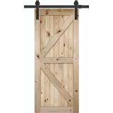 7'0" Tall x 36" Wide K-Bar V-Grooved Knotty Pine Barn Door Slab with 72" Black Hardware Kit