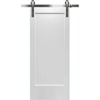 7'0" Tall x 36" Wide Modern 1-Panel Primed Barn Door Slab with 72" Nickel Hardware Kit