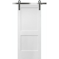 7'0" Tall x 36" Wide Modern 2-Panel Primed Barn Door Slab with 72" Nickel Hardware Kit