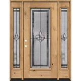 Full Lite Fleur-de-lis Knotty Alder Wood Door Unit with Sidelites #7036
