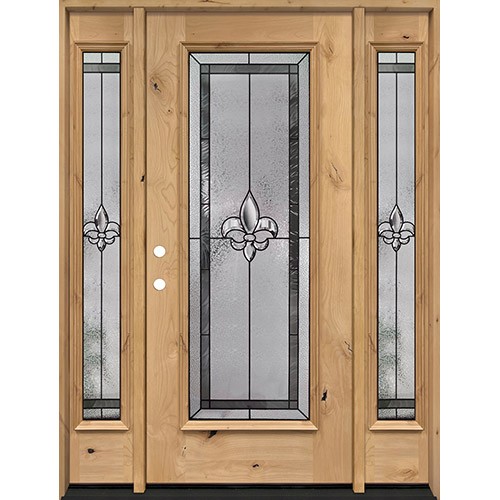Full Lite Fleur-de-lis Knotty Alder Wood Door Unit with Sidelites #7036