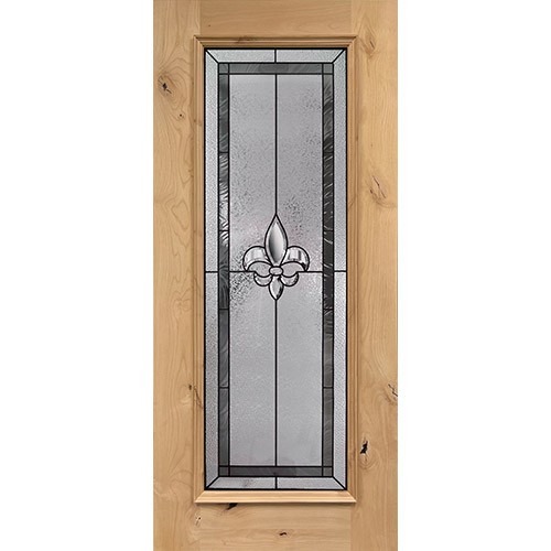 Full Lite Fleur-de-lis Knotty Alder Wood Door Prehung Door Unit #7036
