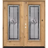Full Lite Fleur-de-lis Knotty Alder Wood Double Door Unit #7036