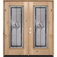 Full Lite Fleur-de-lis Knotty Alder Wood Double Door Unit #7036