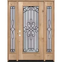 Full Lite Internal Grille Knotty Alder Wood Door Unit with Sidelites #7045