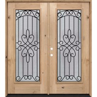Full Lite Internal Grille Knotty Alder Wood Double Door Unit #7045