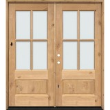 4-Lite Low-E Knotty Alder Prehung Wood Double Door Patio Unit